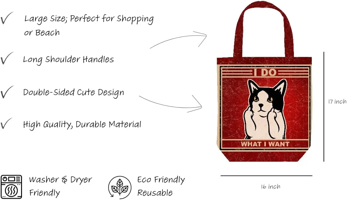 Funny Tote Bag - Cat Gifts for Women - Black Cat Gifts for Cat Lovers - Cat Mom Gifts - Cute Canvas Tote Bag - Birthday Bags for Cat Lover Gifts - Reusable Cat Tote Bag - Book Tote Bag (Red Black Cat)