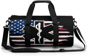 FunnyStar American Flag EMS Star of Life EMT Paramedic Medic Gym Bag for Women and Men Travel Duffel Bag for Sports Print Gymbag White-style 17.7in/9in/9in FunnyStar