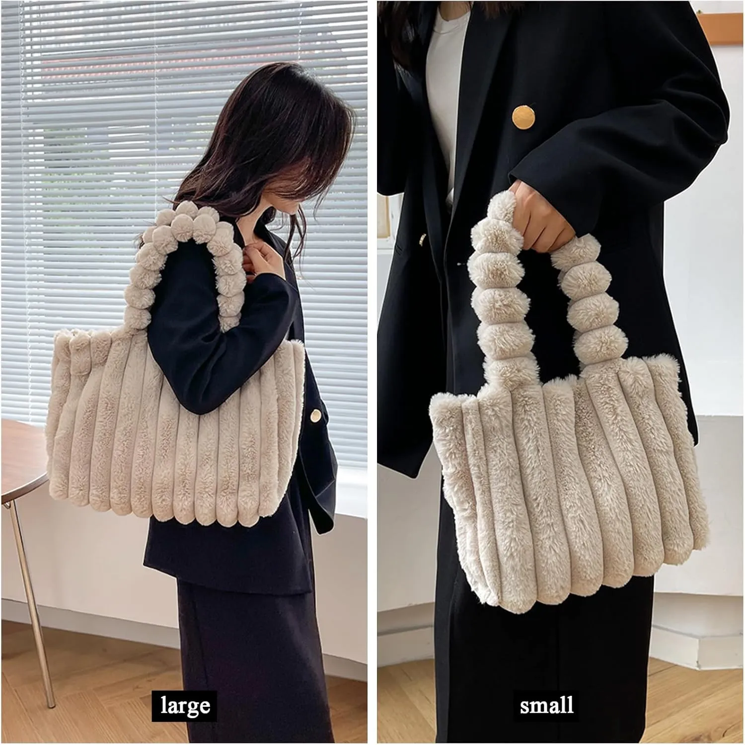 Furry Purse, Fluffy Tote Bag for Women Winter Faux Fur Bag Fuzzy Purse and Handbags