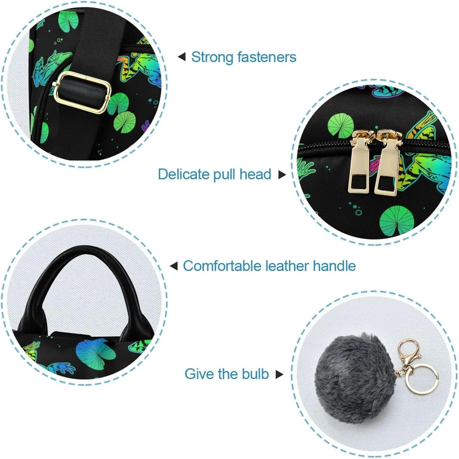Fustylead Neon Color Frogs and Water Lily Leaves Women Backpack Purse Anti-theft Lightweight Shoulder Bag