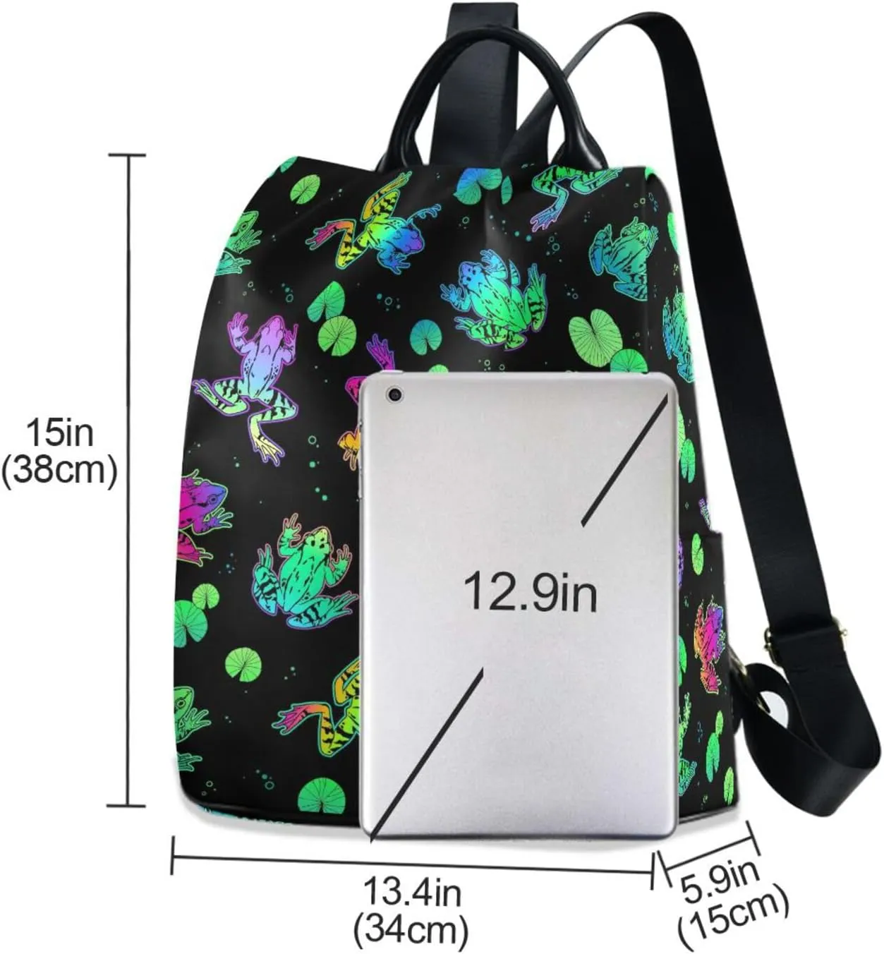 Fustylead Neon Color Frogs and Water Lily Leaves Women Backpack Purse Anti-theft Lightweight Shoulder Bag