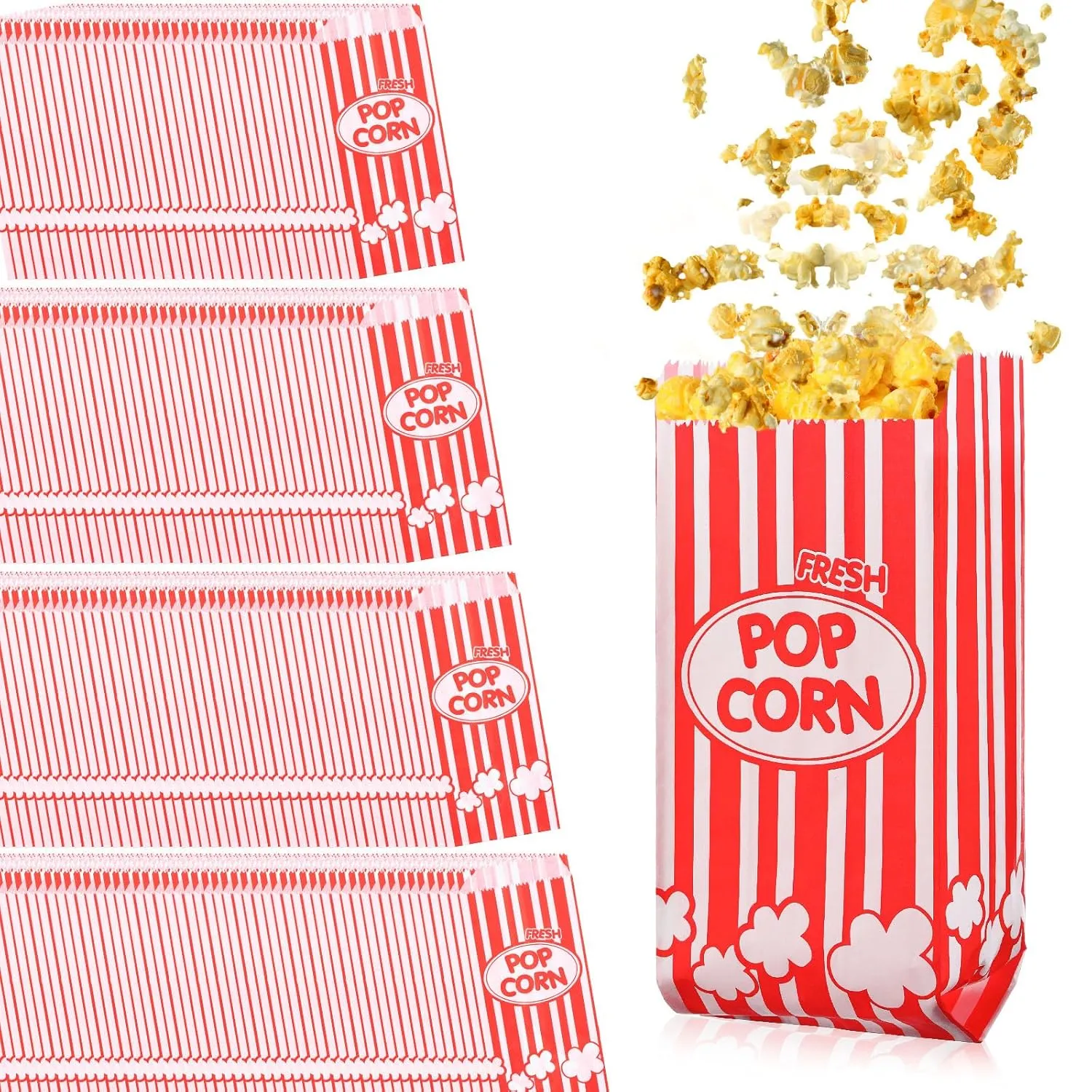 Fuutreo 500 Pcs Movie Night Paper Popcorn Bags 1 oz Grease Resistant Popcorn Bags Disposable Bucket Red and White Container for Retro Movie Themed Party Carnival Supplies