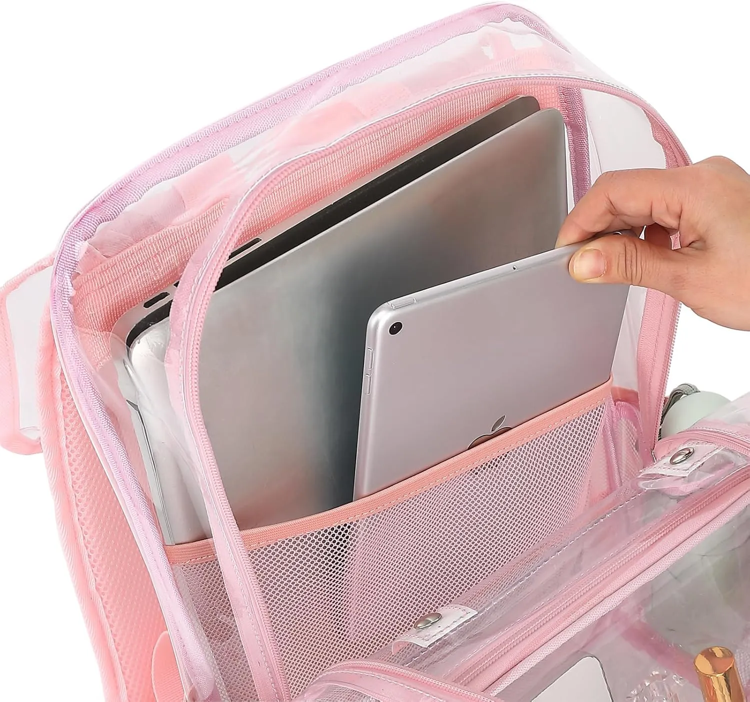 Fuyicat Clear Backpack Heavy Duty PVC Transparent Girls Kids School Backpacks Stadium Approved See Through College Bookbag for Women (Light Pink)