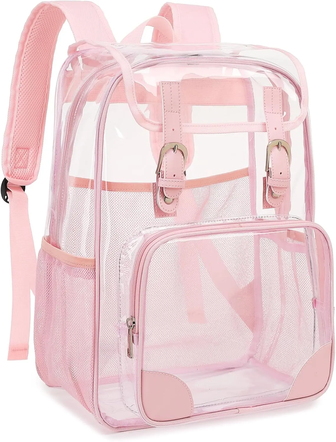 Fuyicat Clear Backpack Heavy Duty PVC Transparent Girls Kids School Backpacks Stadium Approved See Through College Bookbag for Women (Light Pink)