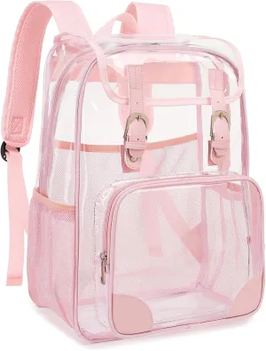 Fuyicat Clear Backpack Heavy Duty PVC Transparent Girls Kids School Backpacks Stadium Approved See Through College Bookbag for Women (Light Pink)
