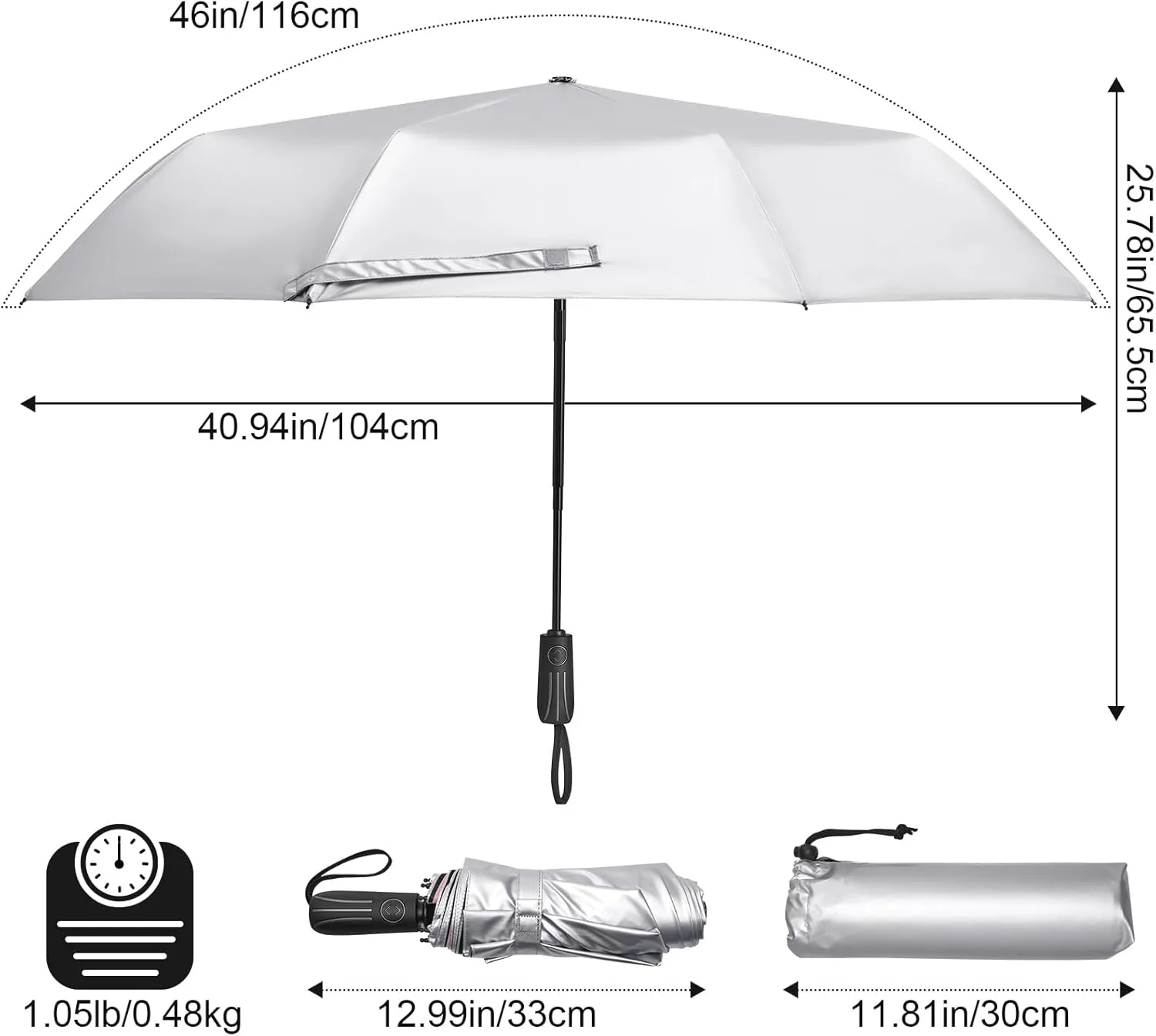 G4Free UPF 50  UV Protection Sun Umbrella Double Layer Windproof Compact Travel Umbrella 46 Inch Auto Open Close