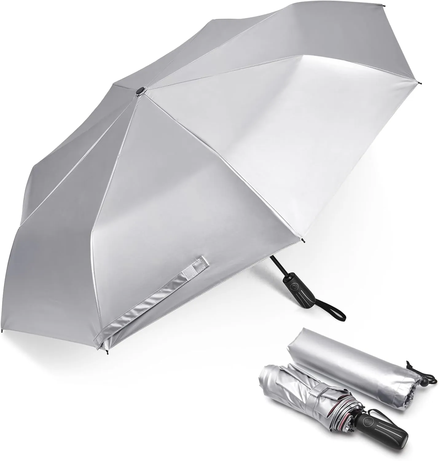 G4Free UPF 50  UV Protection Sun Umbrella Double Layer Windproof Compact Travel Umbrella 46 Inch Auto Open Close