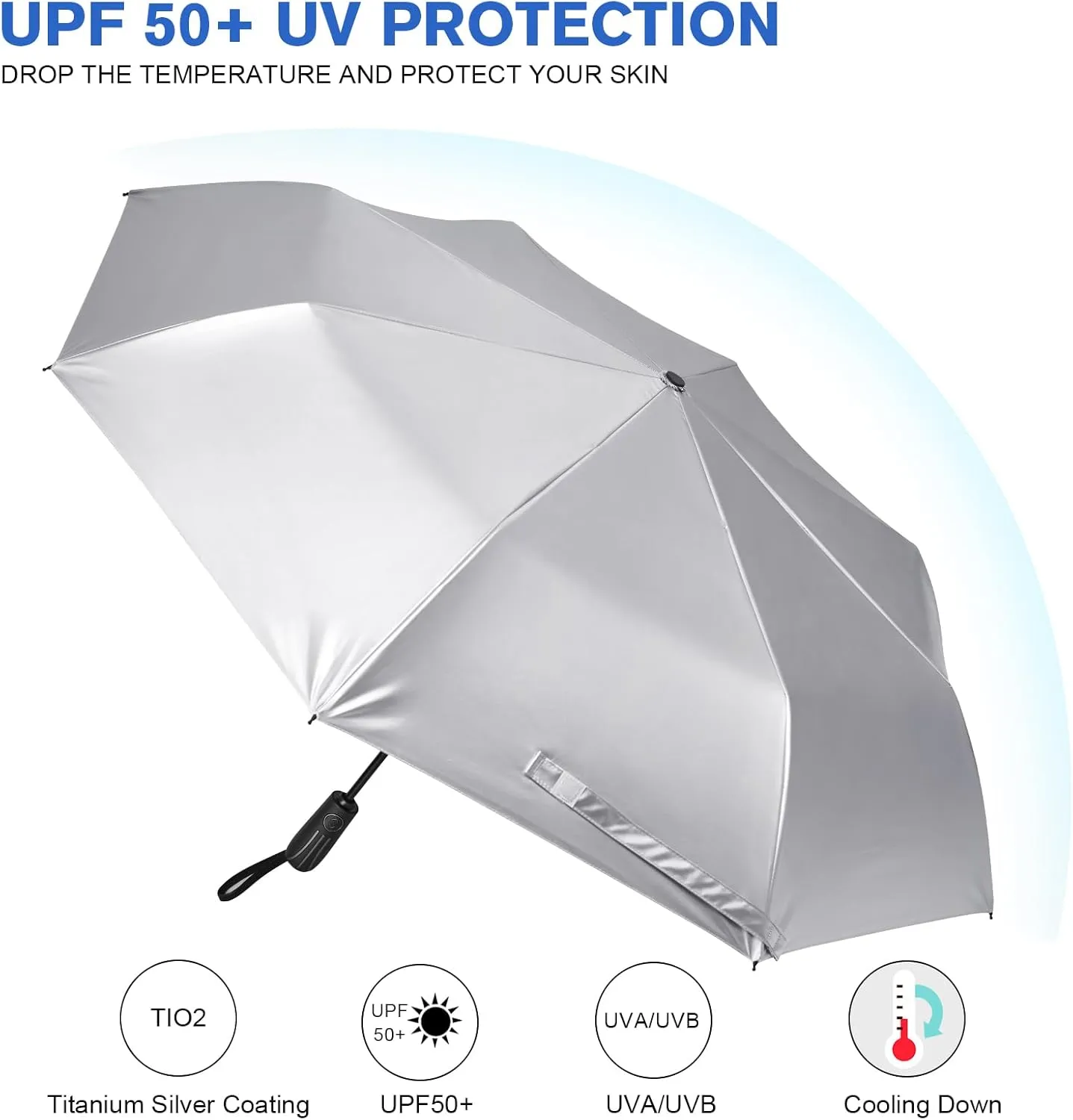 G4Free UPF 50  UV Protection Sun Umbrella Double Layer Windproof Compact Travel Umbrella 46 Inch Auto Open Close