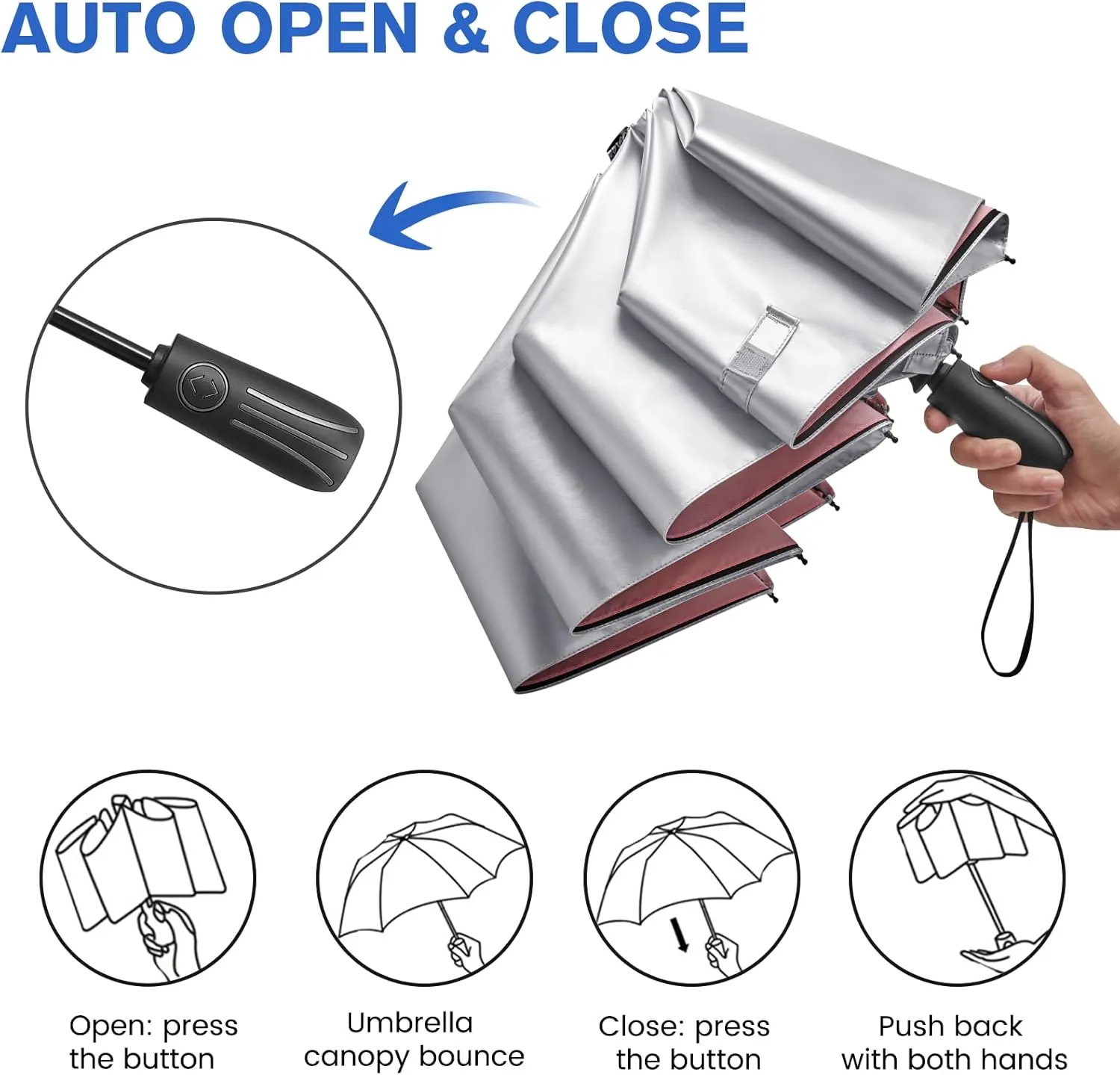 G4Free UPF 50  UV Protection Sun Umbrella Double Layer Windproof Compact Travel Umbrella 46 Inch Auto Open Close