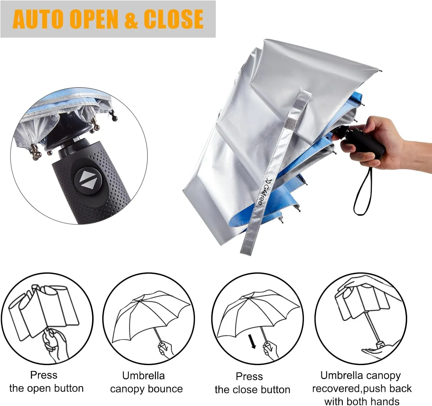 G4Free UPF 50  UV Protection Travel Umbrella 42/46 Inch Windproof Silver Coating Sun Blocking Umbrella