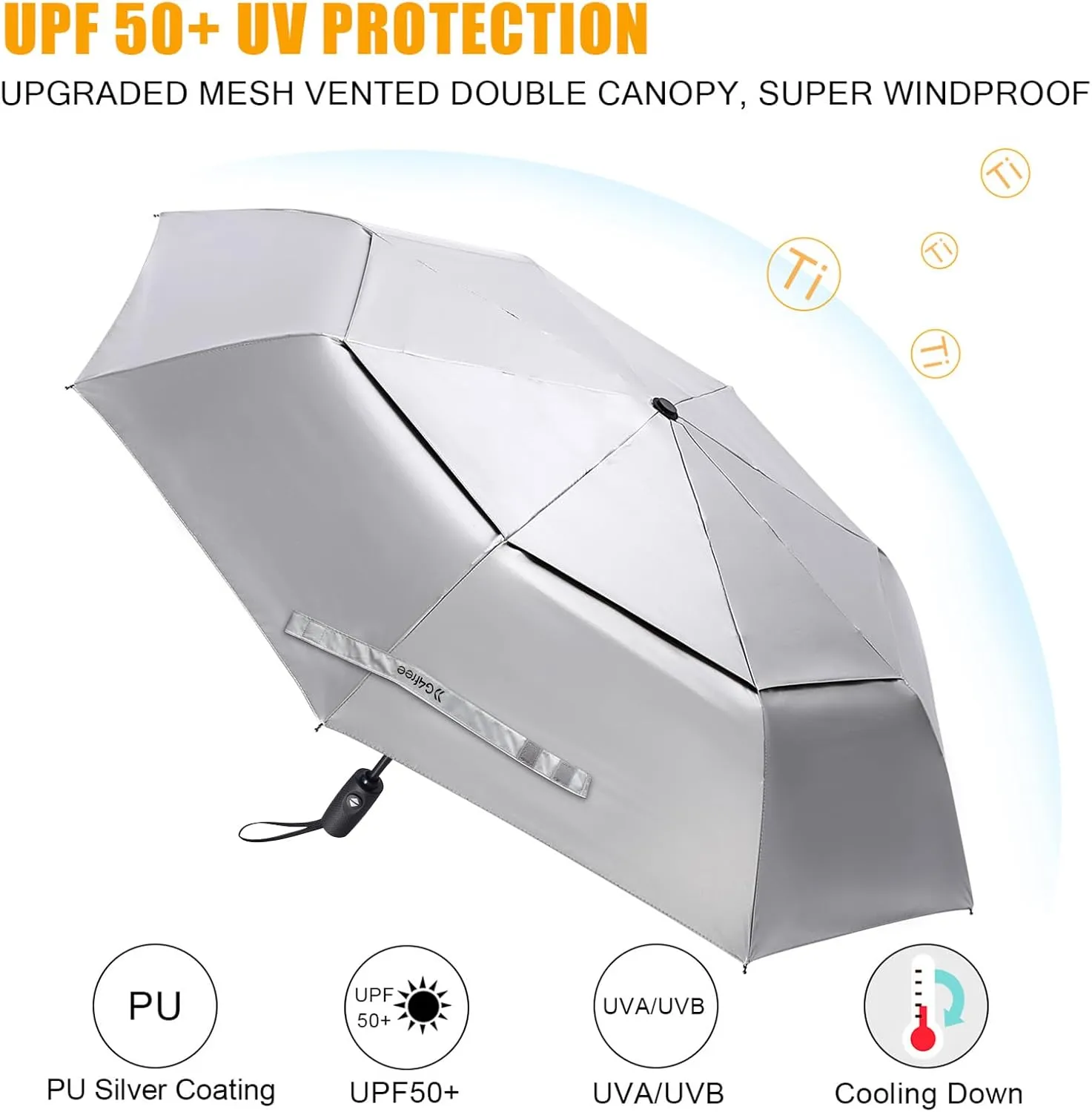 G4Free UPF 50  UV Protection Travel Umbrella 42/46 Inch Windproof Silver Coating Sun Blocking Umbrella