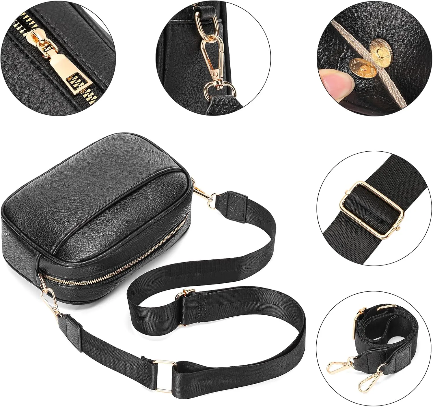 GAEKEAO Small Crossbody Bags for Women Vegan Leather Wide Strap Trendy Design Camera Bag Purse Shoulder Handbag Travel