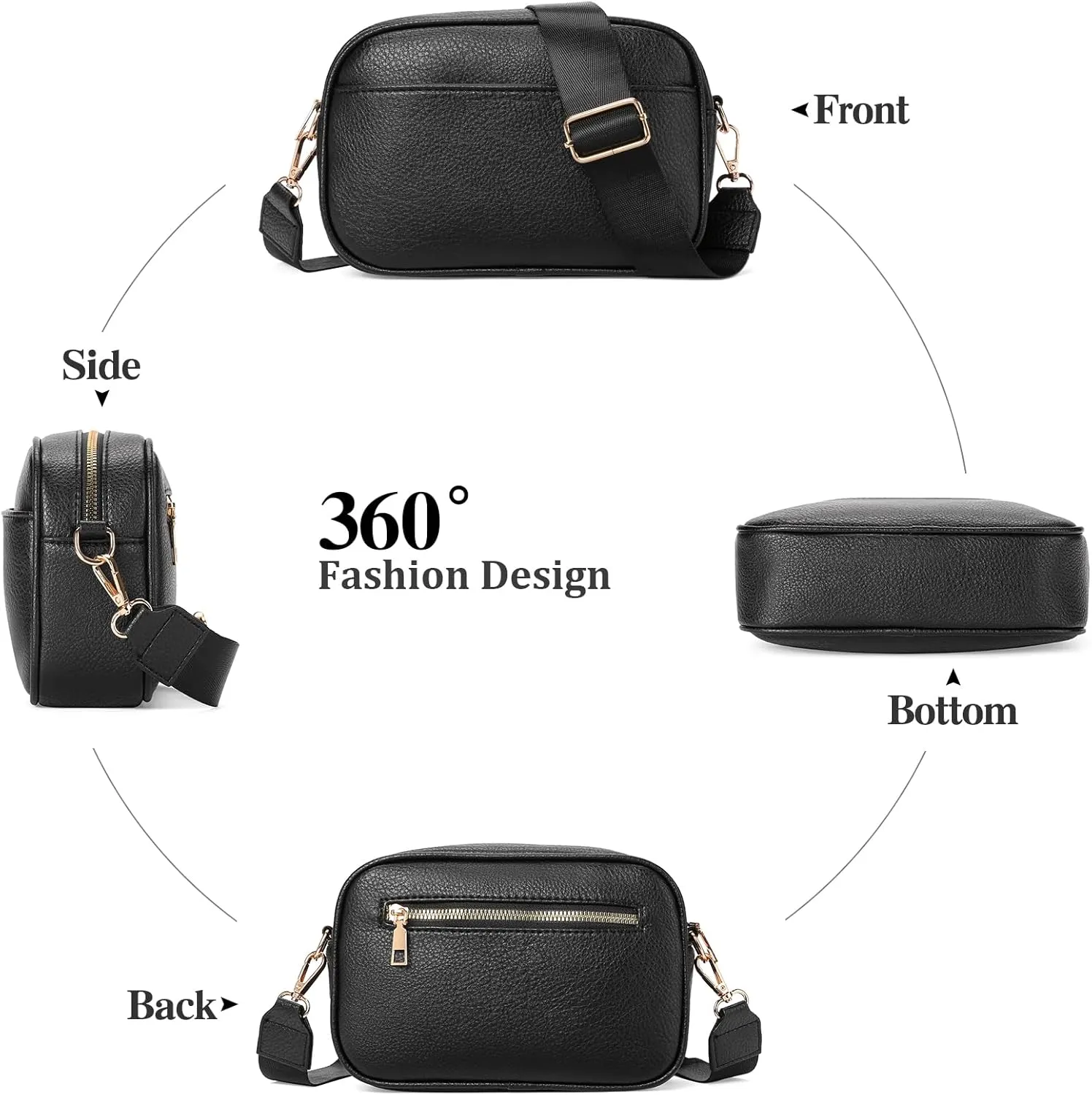 GAEKEAO Small Crossbody Bags for Women Vegan Leather Wide Strap Trendy Design Camera Bag Purse Shoulder Handbag Travel
