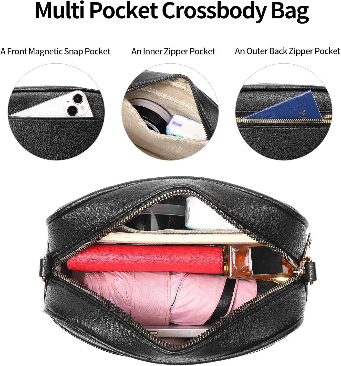 GAEKEAO Small Crossbody Bags for Women Vegan Leather Wide Strap Trendy Design Camera Bag Purse Shoulder Handbag Travel