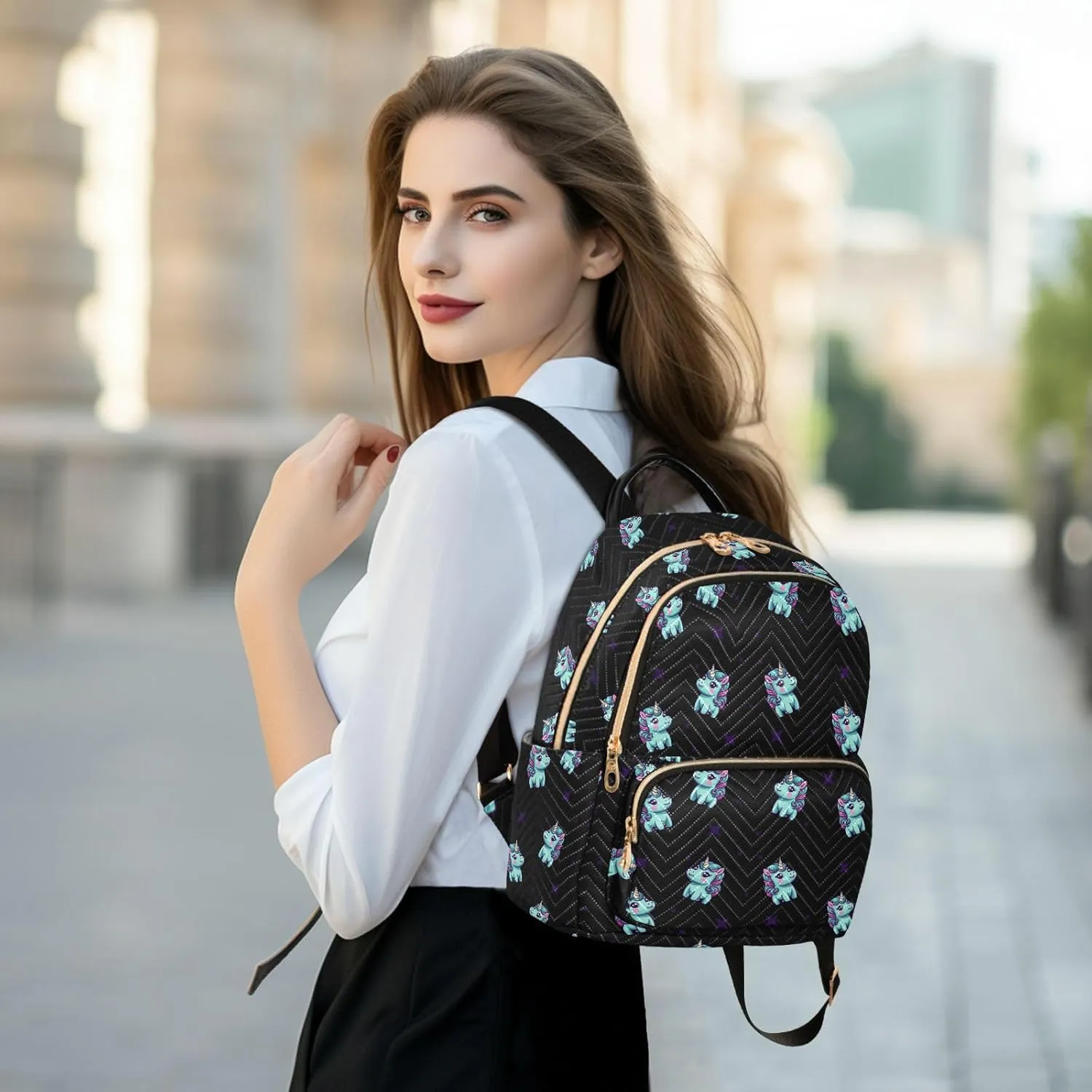GAIGEO Fortunate Unicorn and Star Women's Fashion Backpack, Women's Backpack Purse, Festival Backpack, S