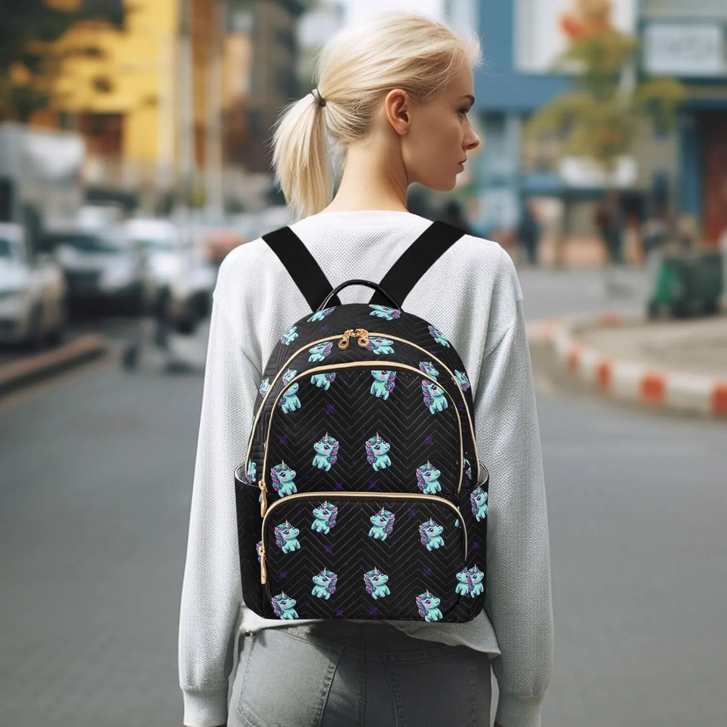 GAIGEO Fortunate Unicorn and Star Women's Fashion Backpack, Women's Backpack Purse, Festival Backpack, S