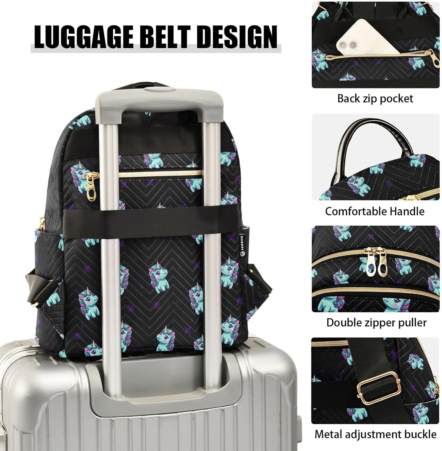 GAIGEO Fortunate Unicorn and Star Women's Fashion Backpack, Women's Backpack Purse, Festival Backpack, S
