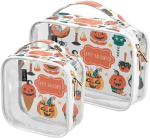 GAIGEO Halloween Holiday Cute Food Drinks Set Clear Cosmetic Bag Set, Tsa Approved Toiletry Bag Waterproof, Travel Accessories Bags, 2 Pack