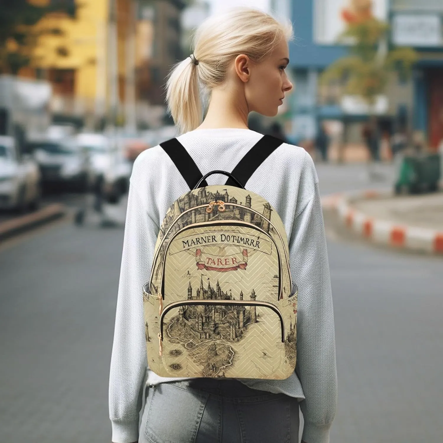 GAIGEO Old Map of the Tower and Palace Women's Fashion Backpack, Backpack for Work and Travel, Backpack Bags for Women, S