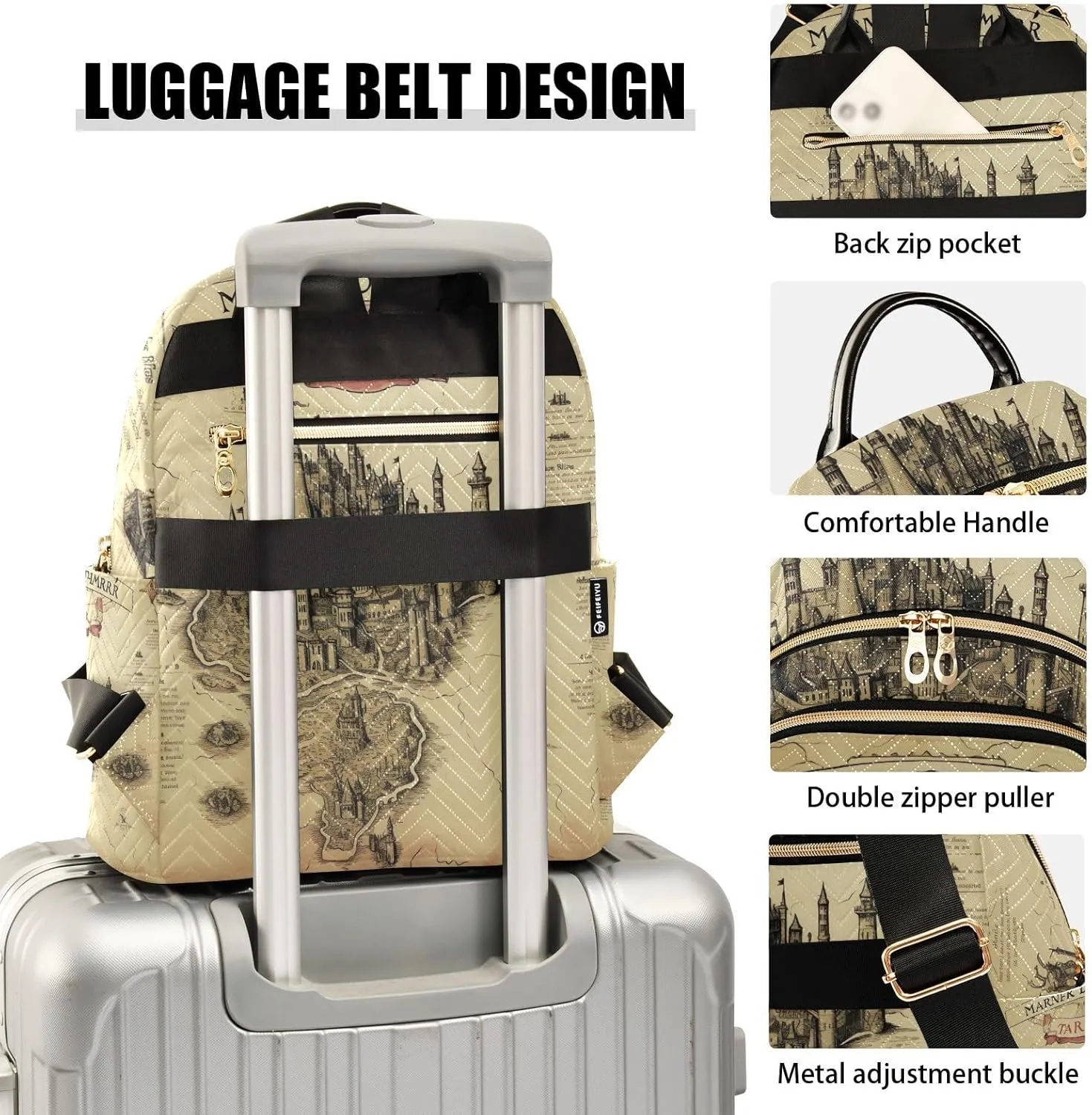 GAIGEO Old Map of the Tower and Palace Women's Fashion Backpack, Backpack for Work and Travel, Backpack Bags for Women, S