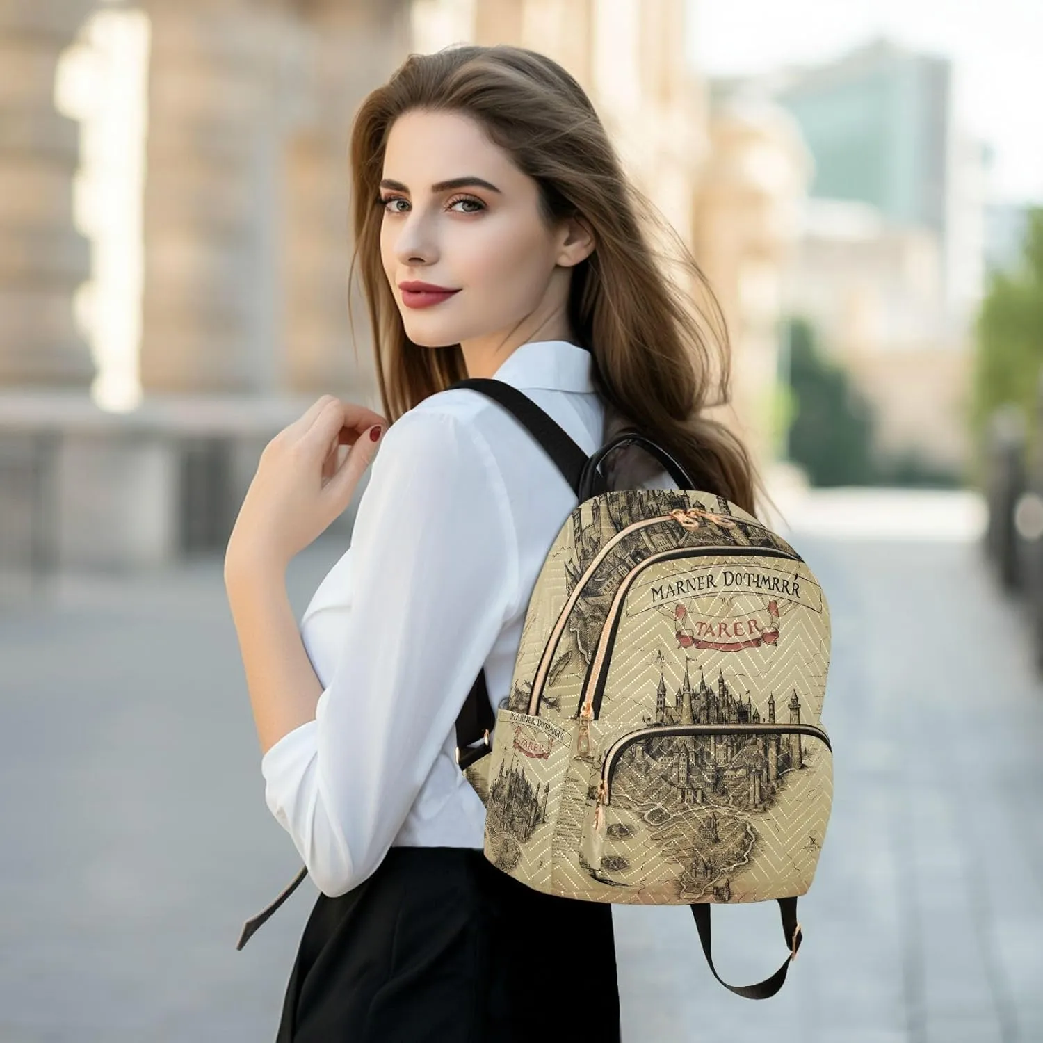 GAIGEO Old Map of the Tower and Palace Women's Fashion Backpack, Backpack for Work and Travel, Backpack Bags for Women, S