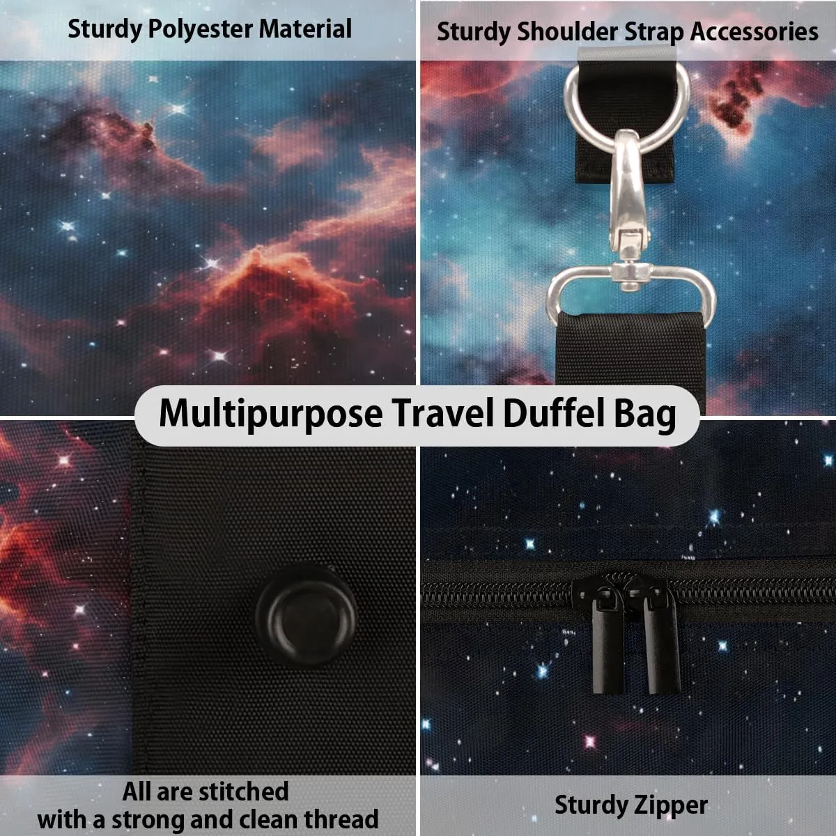 Galaxy Star Outer Space Travel Duffle Bag, Sports Gym Bags for Women Men, Carry On Weekender Overnight Workout Airplane Trips Bag