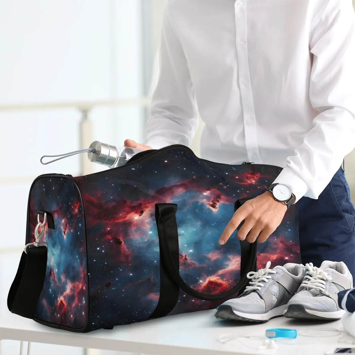 Galaxy Star Outer Space Travel Duffle Bag, Sports Gym Bags for Women Men, Carry On Weekender Overnight Workout Airplane Trips Bag