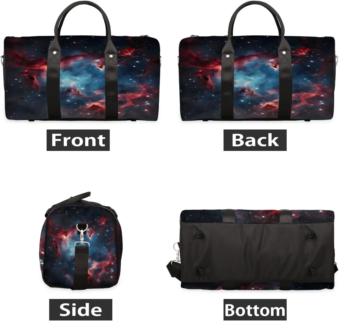 Galaxy Star Outer Space Travel Duffle Bag, Sports Gym Bags for Women Men, Carry On Weekender Overnight Workout Airplane Trips Bag