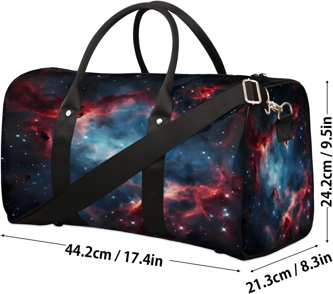 Galaxy Star Outer Space Travel Duffle Bag, Sports Gym Bags for Women Men, Carry On Weekender Overnight Workout Airplane Trips Bag