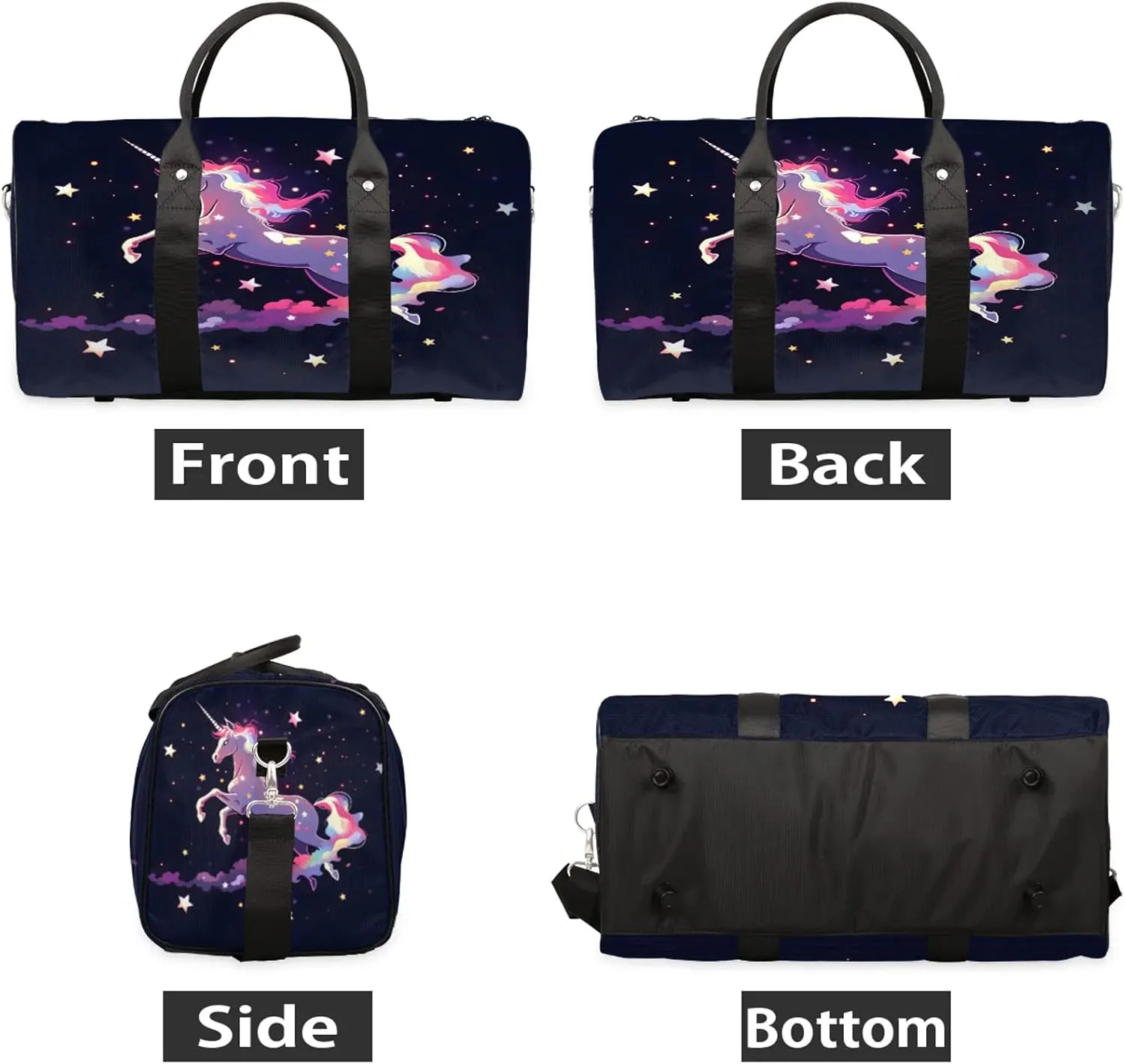 Galaxy Unicorn Travel Duffle Bag, Sports Gym Bags for Women Men, Carry On Weekender Overnight Workout Airplane Trips Bag