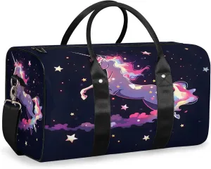 Galaxy Unicorn Travel Duffle Bag, Sports Gym Bags for Women Men, Carry On Weekender Overnight Workout Airplane Trips Bag