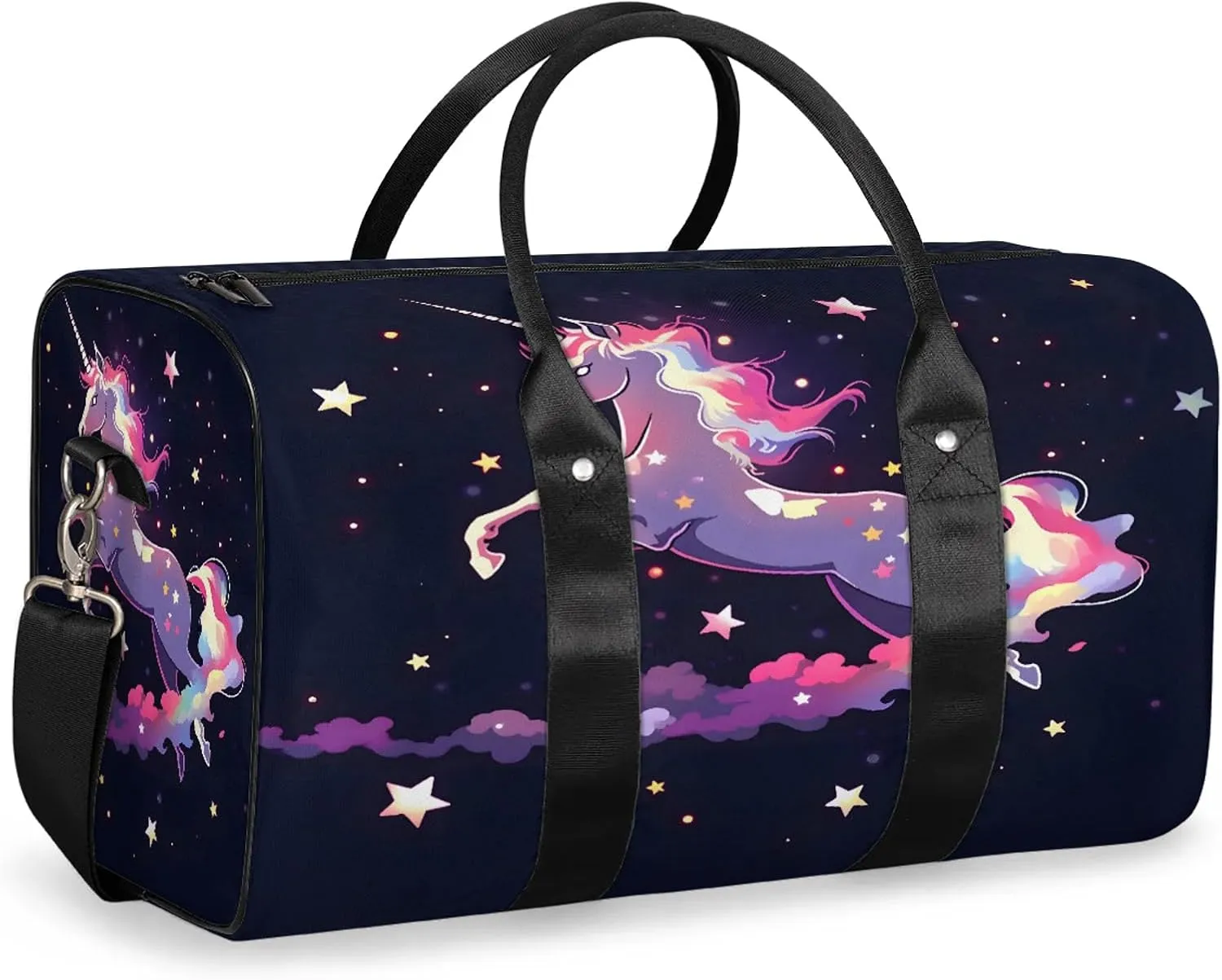 Galaxy Unicorn Travel Duffle Bag, Sports Gym Bags for Women Men, Carry On Weekender Overnight Workout Airplane Trips Bag