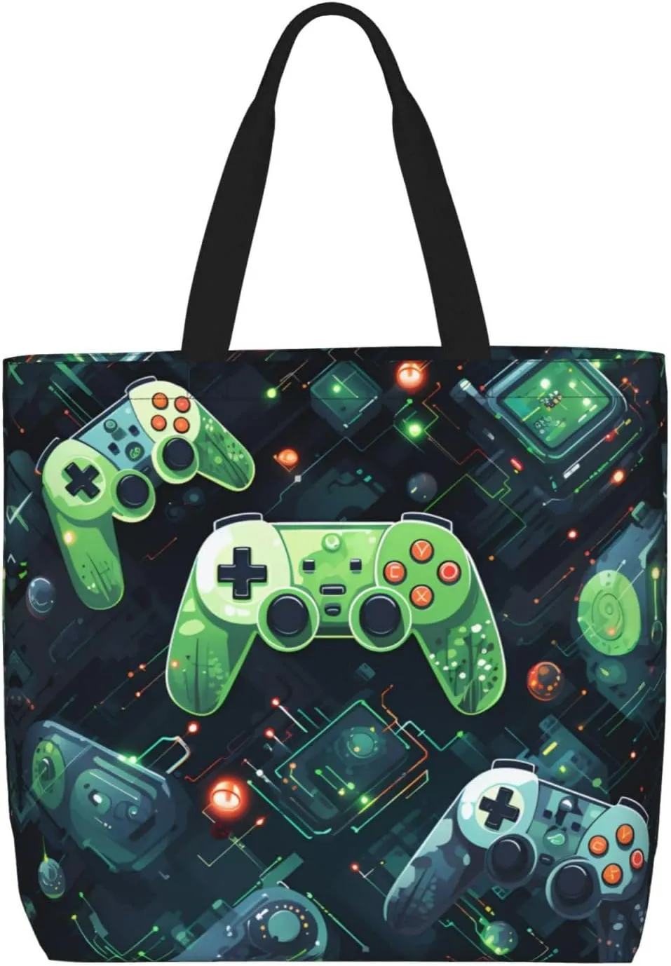 Gamepad Circuit Version Women's Casual Tote Bags, Reusable Tote Shoulder Bags, Multi-Function Large Capacity Shopping Bags