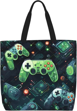 Gamepad Circuit Version Women's Casual Tote Bags, Reusable Tote Shoulder Bags, Multi-Function Large Capacity Shopping Bags