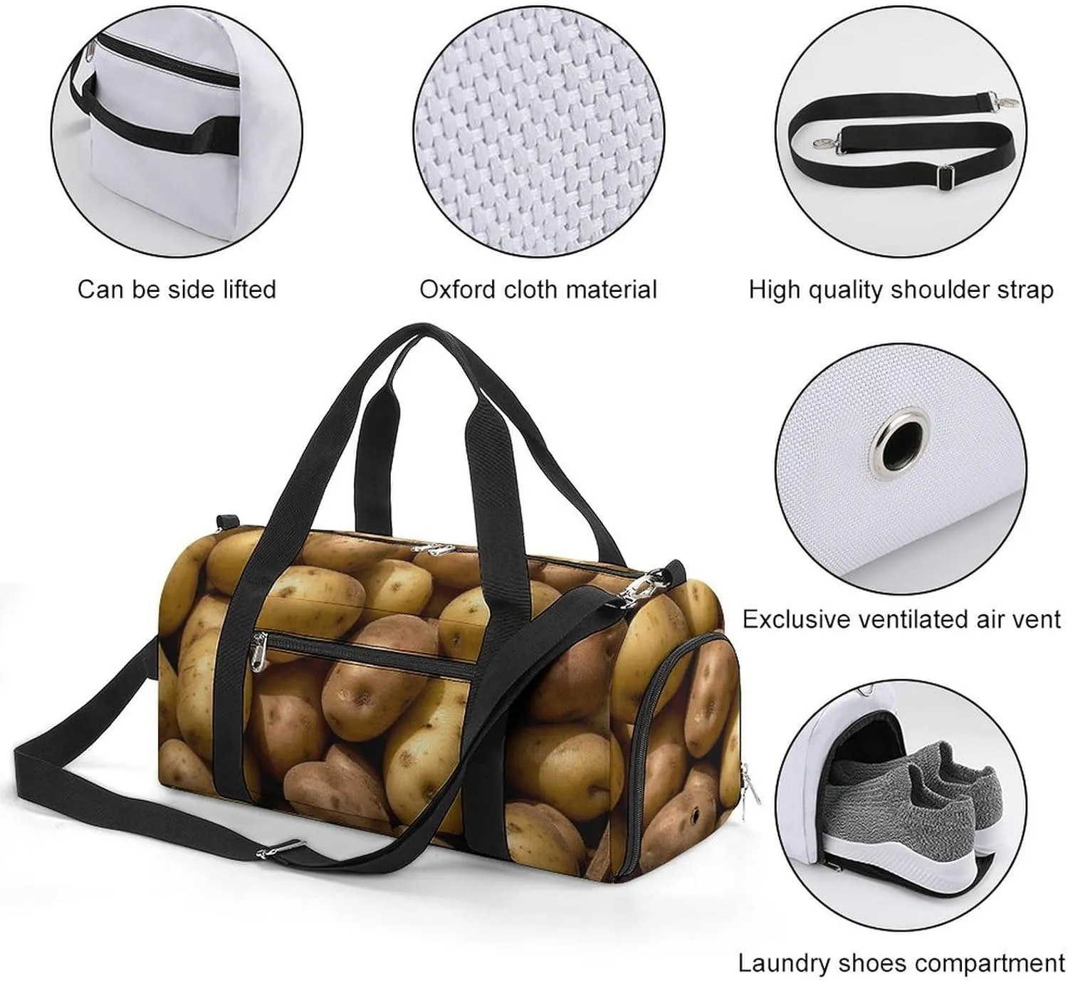 Garden Potatoes Sports Gym Bag Carry on Holdalls for Men Small Duffel Bags for Women with Shoe Compartment