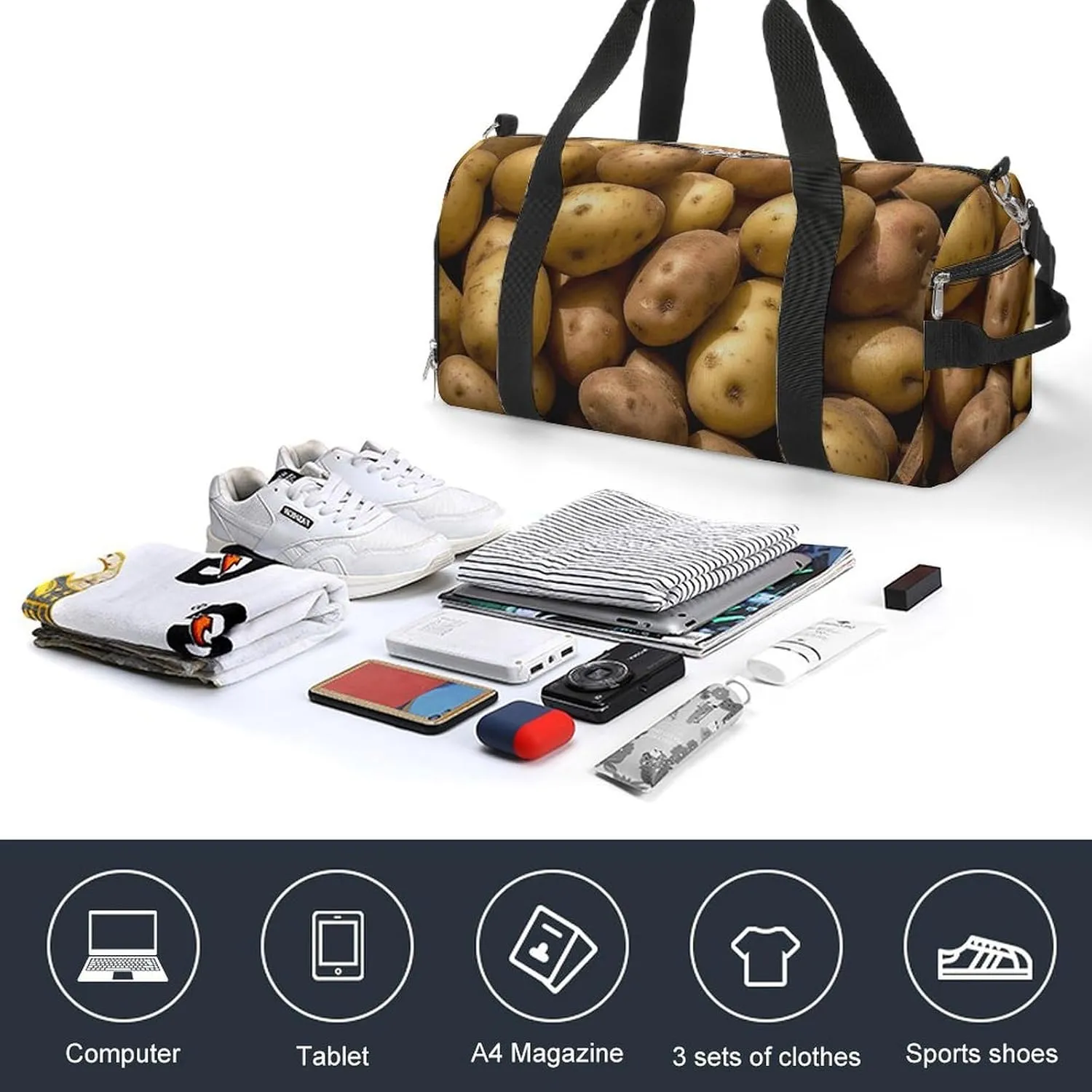 Garden Potatoes Sports Gym Bag Carry on Holdalls for Men Small Duffel Bags for Women with Shoe Compartment