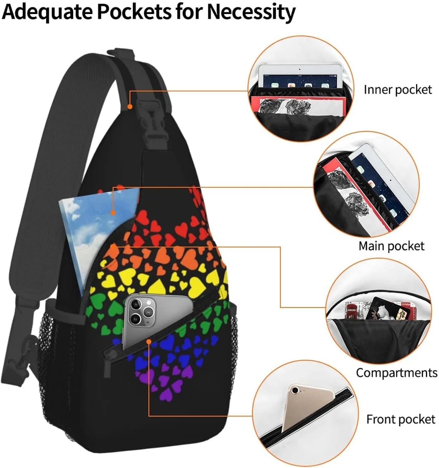Gay Pride Sling Bag Cute Rainbow Crossbody Backpack Shoulder Chest Bags for Men Women Cycling Travel Walking
