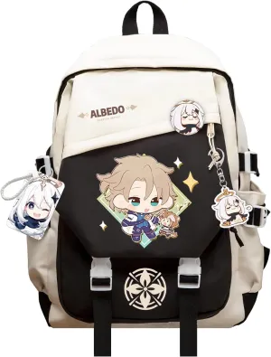 Genshin Impact Backpack Albedo Anime Laptop Bookbag Student Backpack 3D Print School Bags Travel Backpack With Gift