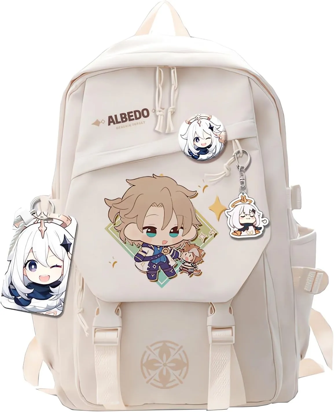 Genshin Impact Backpack Albedo Backpack Cute 3D Printed Daypack Laptop 17" Large Capacity Travel White BackPack With Gift