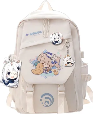 Genshin Impact Backpack Barbara Backpack Cute 3D Printed Daypack Laptop 17" Large Capacity Travel White BackPack With Gift