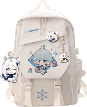 Genshin Impact Backpack Chongyun Backpack Cute 3D Printed Daypack Laptop 17" Large Capacity Travel White BackPack With Gift