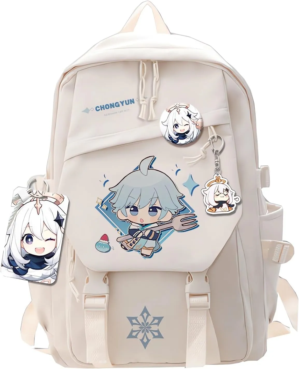 Genshin Impact Backpack Chongyun Backpack Cute 3D Printed Daypack Laptop 17" Large Capacity Travel White BackPack With Gift