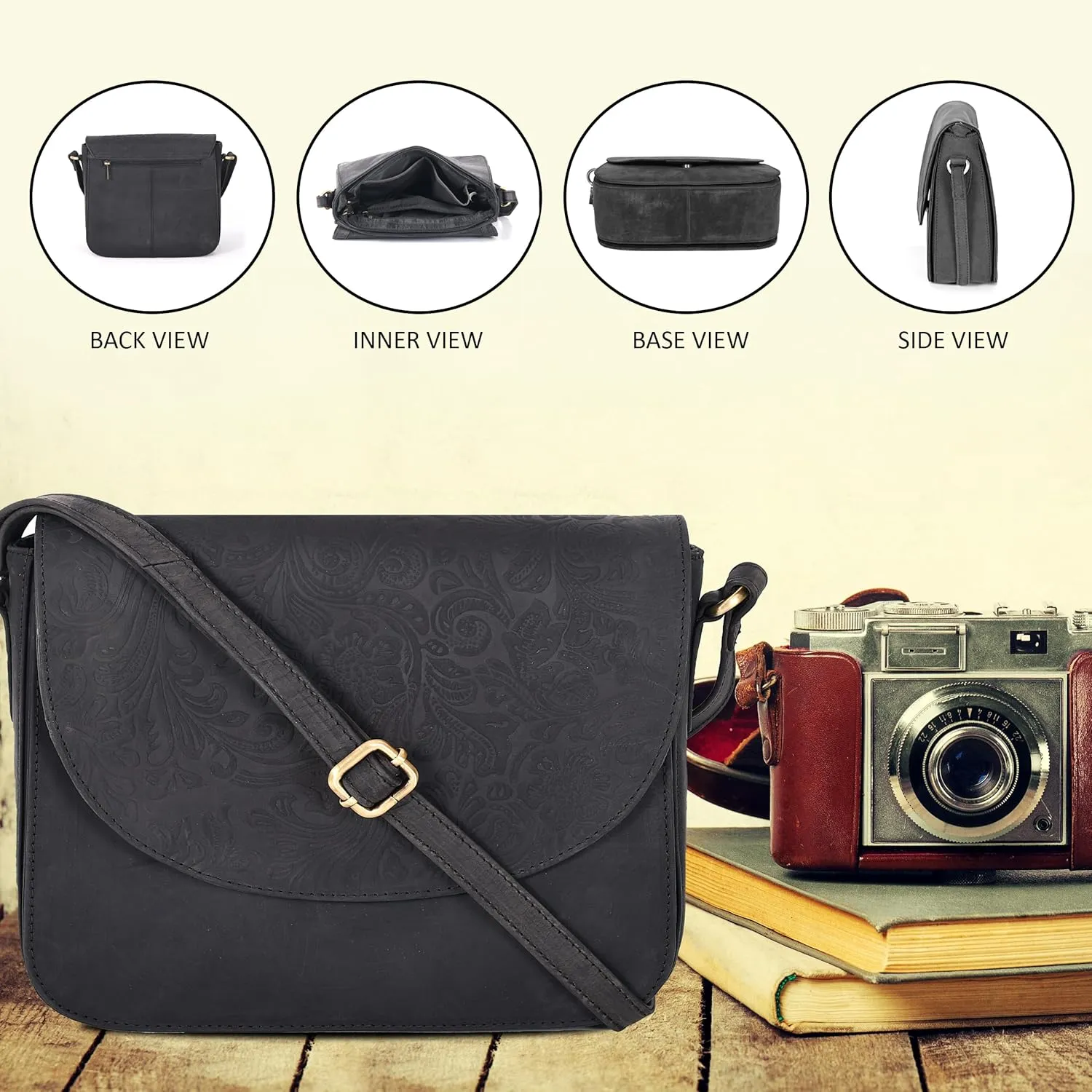 Genuine Leather Shoulder Crossbody Purse For Women with Adjustable Strap, Mobile Pocket & Outside & Inside Zipper