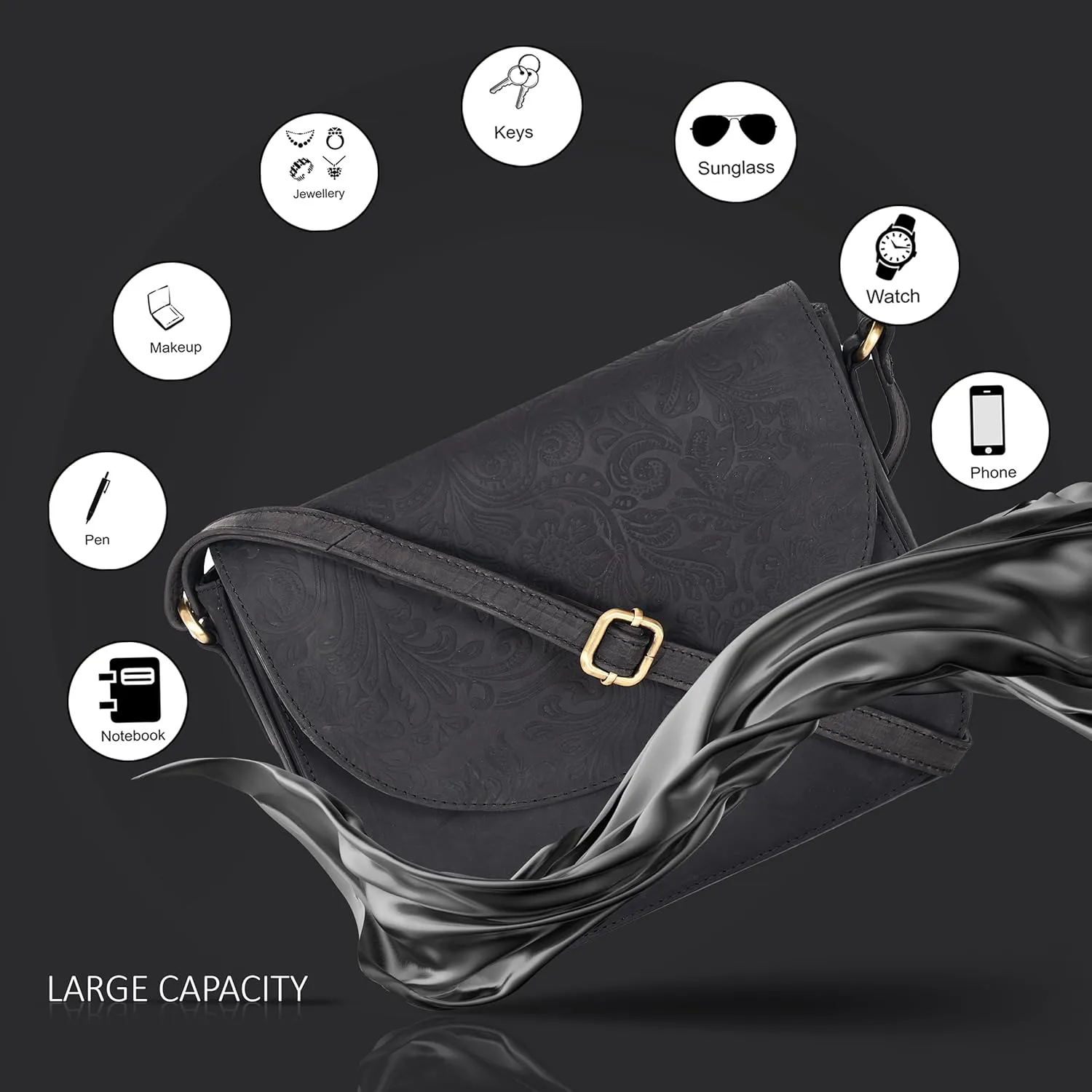 Genuine Leather Shoulder Crossbody Purse For Women with Adjustable Strap, Mobile Pocket & Outside & Inside Zipper
