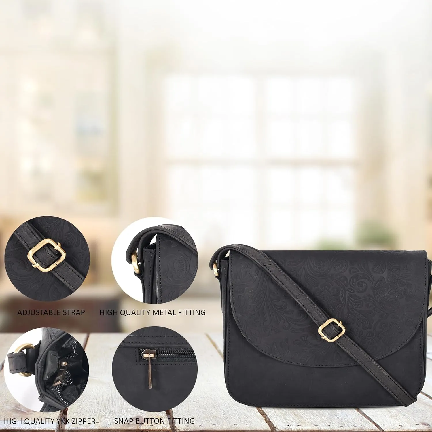 Genuine Leather Shoulder Crossbody Purse For Women with Adjustable Strap, Mobile Pocket & Outside & Inside Zipper