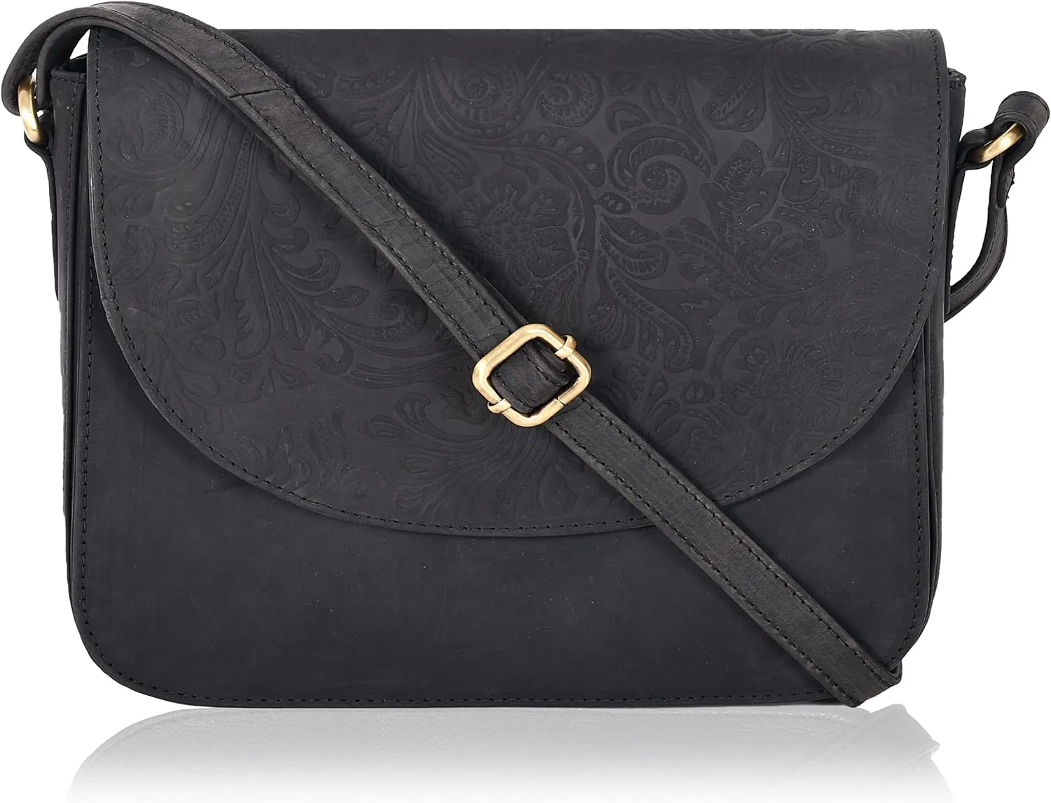 Genuine Leather Shoulder Crossbody Purse For Women with Adjustable Strap, Mobile Pocket & Outside & Inside Zipper