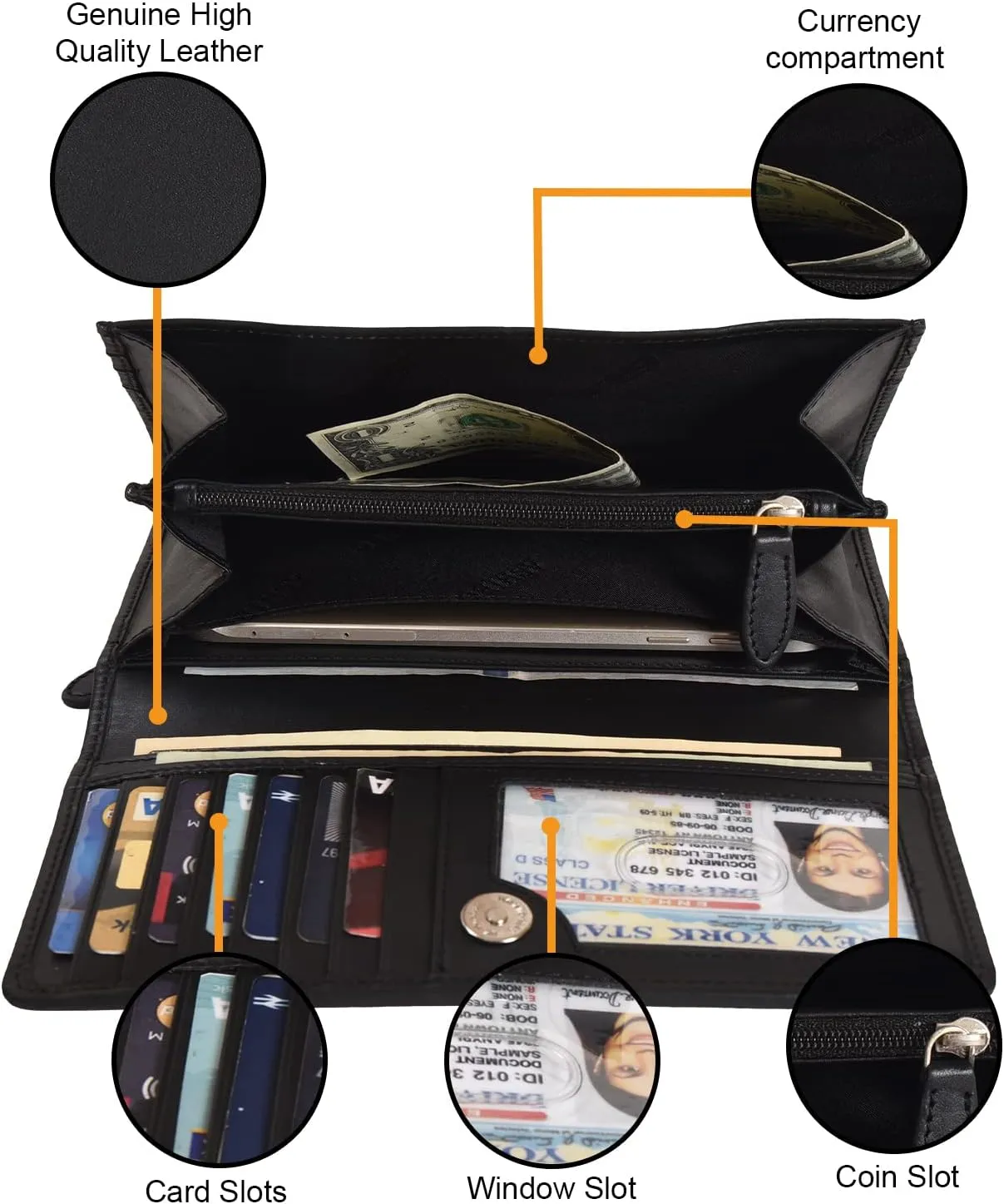 Genuine Leather Wristlet Clutch Wallet Purse