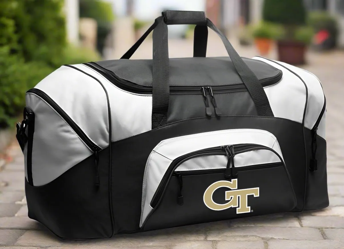 Georgia Tech Duffel Bag LARGE GT Yellow Jackets Suitcase for Travel or Gym Sports Gear Bag (Black)