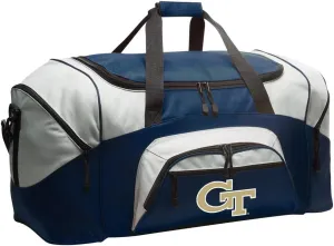Georgia Tech Duffel Bag LARGE GT Yellow Jackets Suitcase for Travel or Gym Sports Gear Bag (Navy)