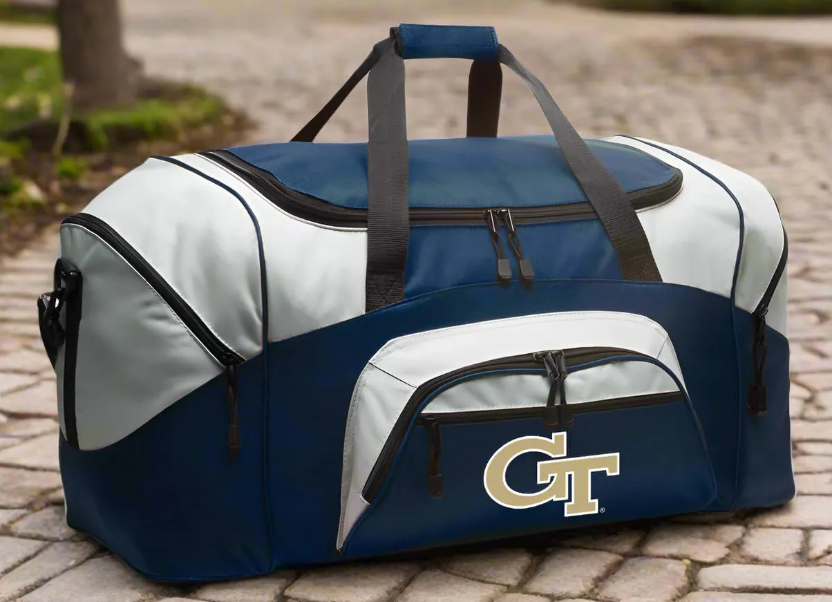 Georgia Tech Duffel Bag LARGE GT Yellow Jackets Suitcase for Travel or Gym Sports Gear Bag (Navy)